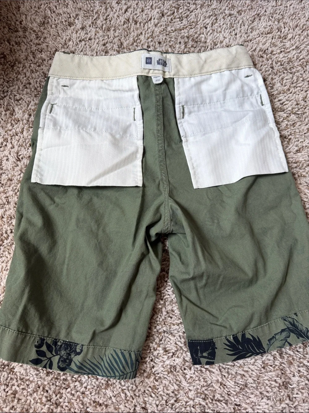 Old Navy Star Wars Green Cargo Shorts with Black Tropical Print